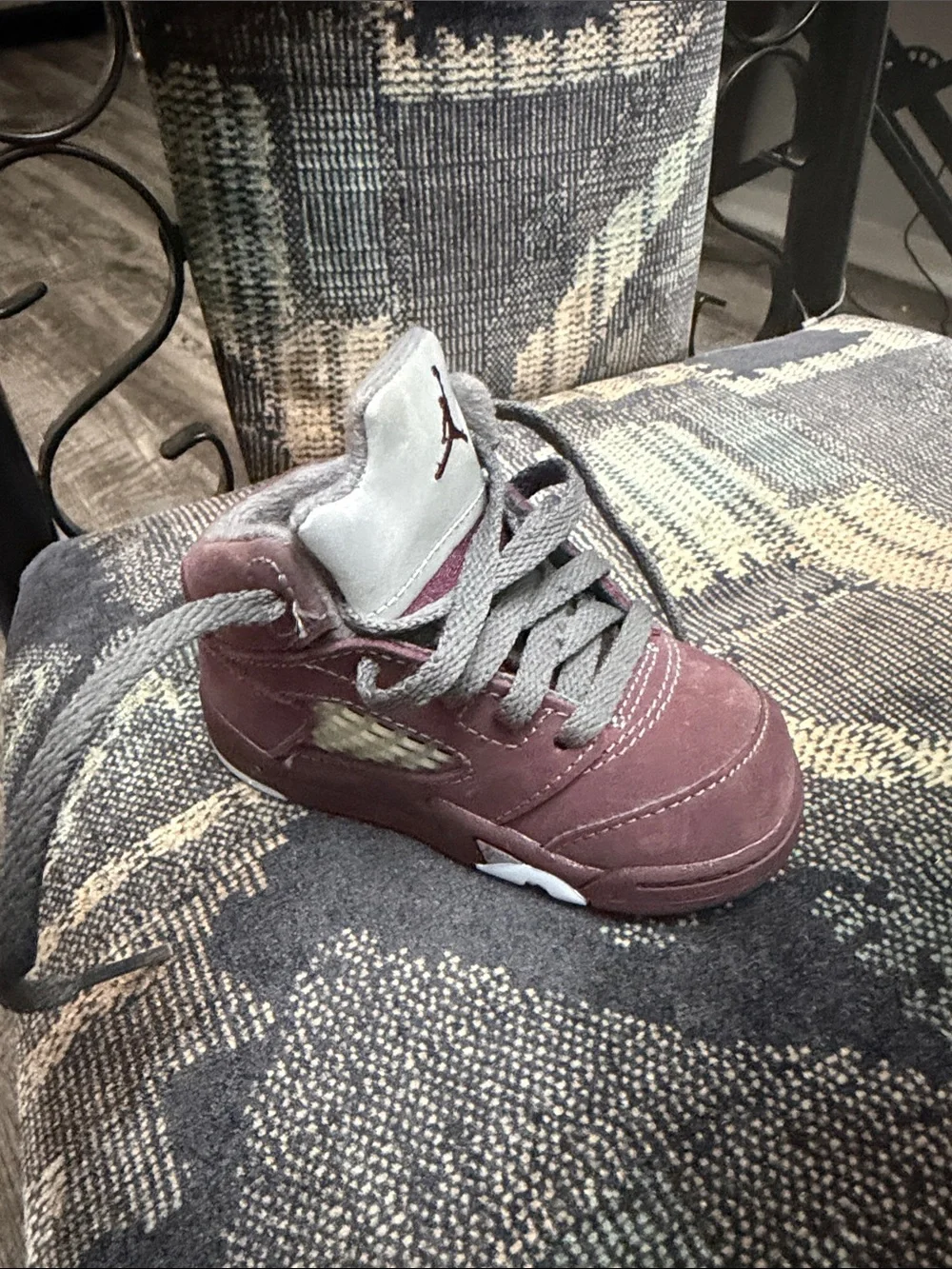 Jordan Kids Burgundy and Gray Suede High-Top Sneaker